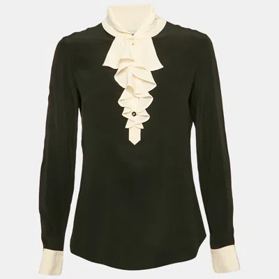 Pre-owned Moschino Black Silk Ruffled Long Sleeve Blouse M