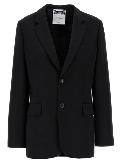 MOSCHINO BLACK SINGLE-BREASTED MARTINGALE BLAZER