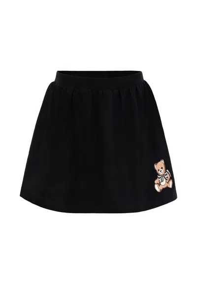 Moschino Kids' Black Skirt For Girl With Teddy Bear In Multi
