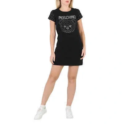 Pre-owned Moschino Black Stretch-cotton Teddy Crystal T-shirt Dress, Brand Size 36 (us