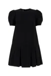 Moschino Twill Dress With Pleated Skirt And Puff Sleeves In Black