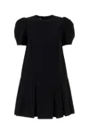 Moschino Twill Dress With Pleated Skirt And Puff Sleeves In Black