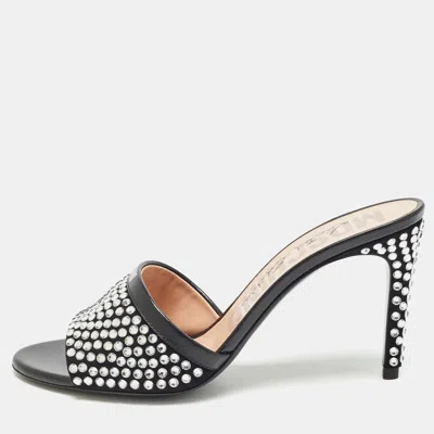 Pre-owned Moschino Black Suede Limited Edition Crystal Embellished Slide Sandals Size 38