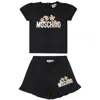 Moschino Black Suit For Baby Girl With Teddy Bears And Logo In Black