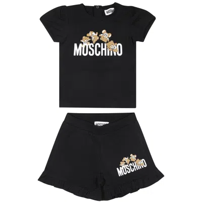 Moschino Black Suit For Baby Girl With Teddy Bears And Logo