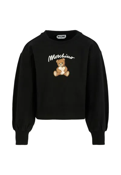 Moschino Kids' Black Sweatshirt For Girl With Teddy Bear