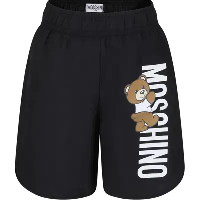 Moschino Kids' Black Swim Shorts For Boy With Teddy Bear And Logo