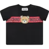 MOSCHINO BLACK T-SHIRT FOR BABY BOY WITH TEDDY BEAR AND LOGO