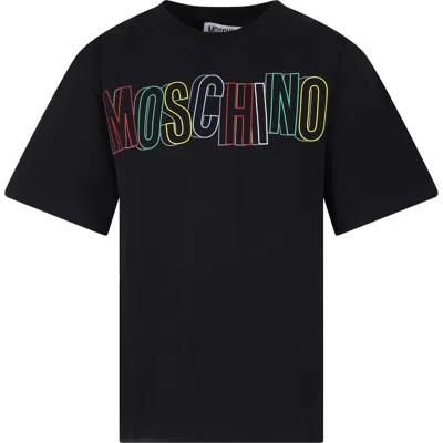 Moschino Kids' Black T-shirt For Boy With Logo