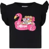 MOSCHINO BLACK T-SHIRT FOR GIRL WITH TEDDY BEAR AND FLAMINGO