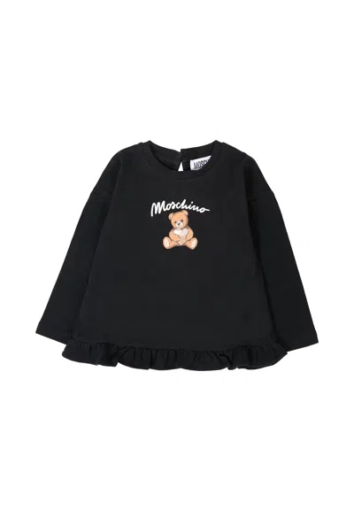 Moschino Black Sweatshirt For Baby Girl With Teddy Bear