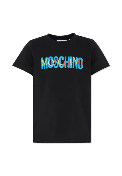 Moschino Black T-shirt For Kids With Logo In Blue