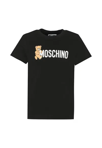 Moschino Black T-shirt For Kids With Teddy Bear And Logo