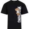 MOSCHINO BLACK T-SHIRT FOR KIDS WITH TEDDY BEAR AND LOGO