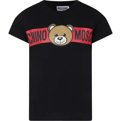 Moschino Black T-shirt For Kids With Teddy Bear And Logo