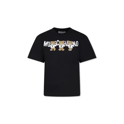 Moschino Black T-shirt For Kids With Three Teddy Bears