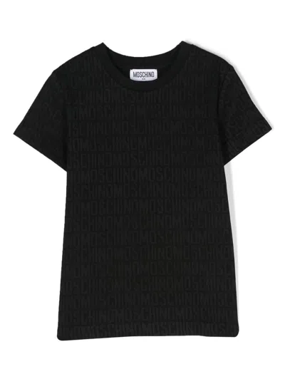 Moschino Kids' Black T-shirt With All-over Logo