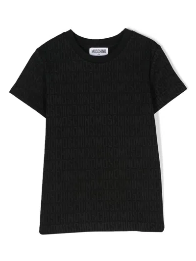 Moschino Kids' Logo-jacquard Ribbed T-shirt In Black