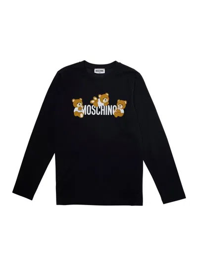 Moschino Kids' Black T-shirt With Logo And Teddy Bear Print On The Front In Cotton Boy