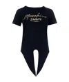 Moschino Black T-shirt With Round Collar And Knot Hem In Black
