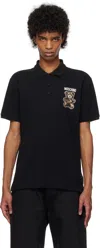 Moschino Graphic Print Polo Shirt With Side Slits In Black
