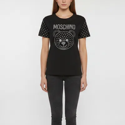 Pre-owned Moschino Black Teddy Crystal Embellished Jersey T-shirt S
