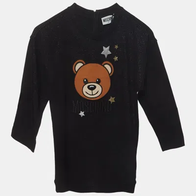 Pre-owned Moschino Black Teddy Embroidered Lurex Jersey Dress 6yrs