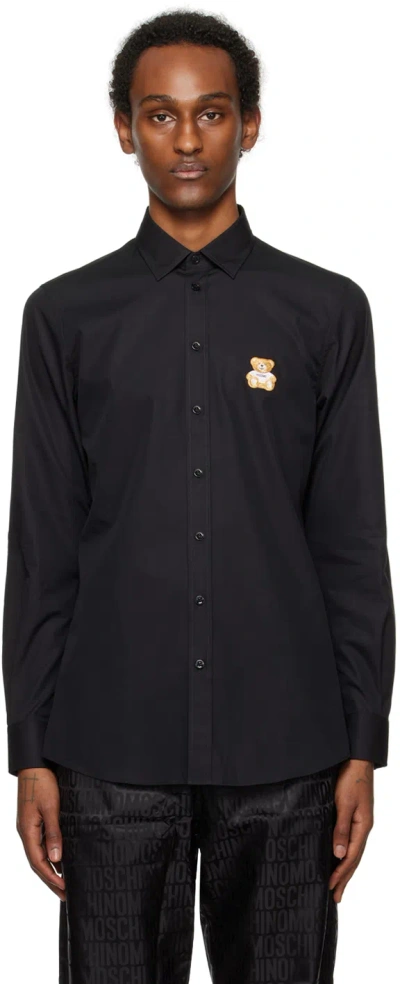 Moschino Black Teddy Patch Shirt In A1555 Fantasy Print