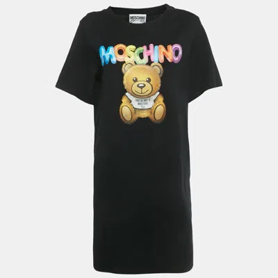 Pre-owned Moschino Black Teddy Print Jersey T-shirt Dress L
