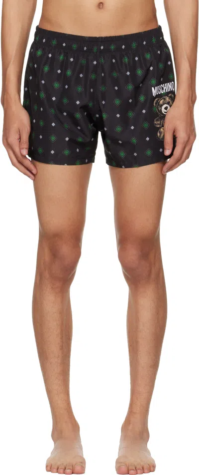 Moschino Black Teddy Swim Shorts In Multi