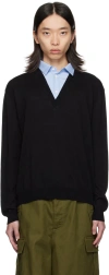 Moschino Layered Black Cotton-cashmere Blend Sweater In Blue