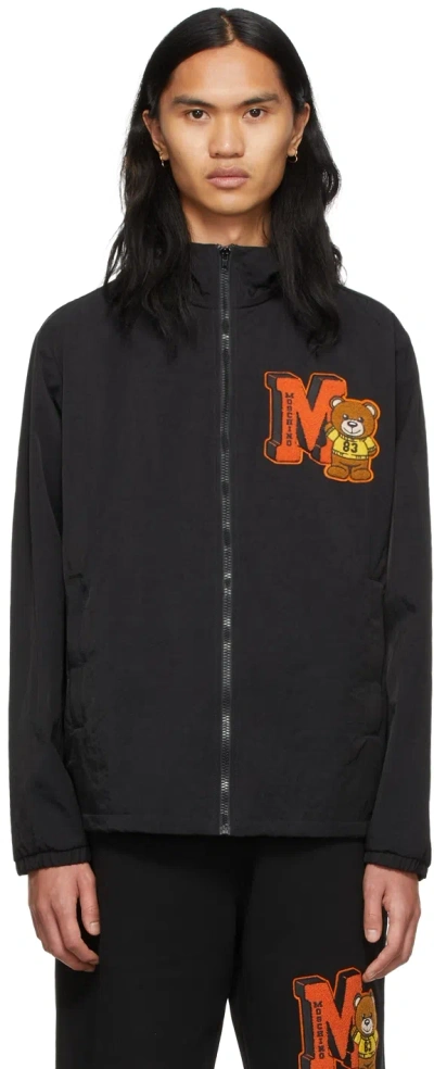 Moschino Black Varsity Teddy Jacket In V0555 Black