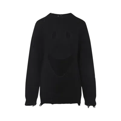 Moschino Black Virgin Wool Smile Cropped Sweater