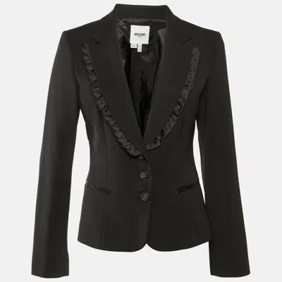 Pre-owned Moschino Black Wool Blend Ruffle Detail Blazer M