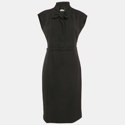 Pre-owned Moschino Black Wool Bow Detail Midi Sheath Dress M