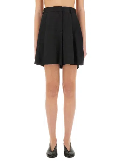 MOSCHINO BLACK WOOL SHORTS WITH PLEATED DESIGN