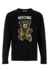 Moschino Virgin Wool Ribbed Crewneck Long-sleeve T-shirt In Black