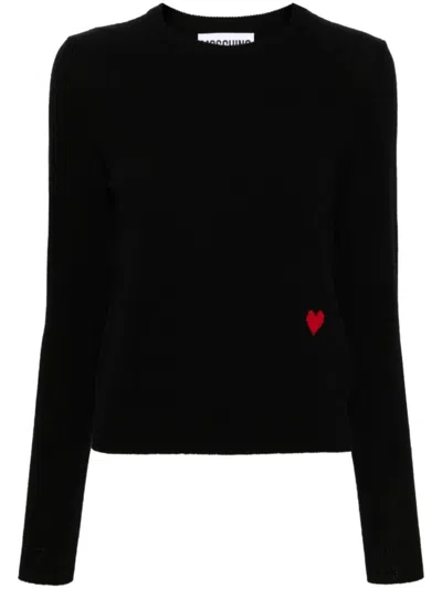MOSCHINO BLACK WOOL SWEATER WITH LOGO