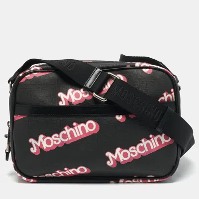Pre-owned Moschino Black/pink Coated Canvas And Leather Barbie Logo Crossbody Bag
