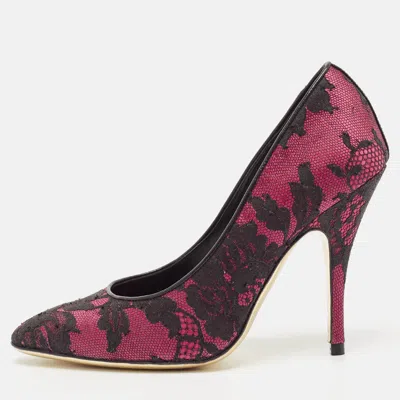 Moschino Black/purple Lace And Mesh Pointed Toe Pumps In Pink