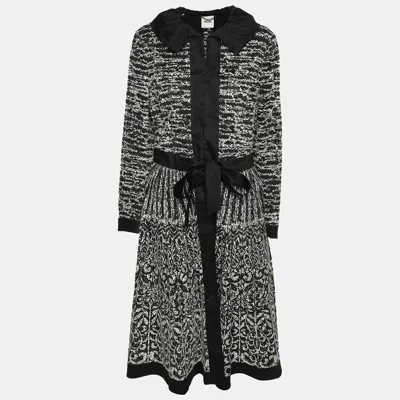 Pre-owned Moschino Black/white Lace Long-sleeved Midi Dress L