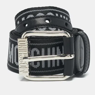 Pre-owned Moschino Black/white Logo Jacquard Buckle Belt 107 Cm