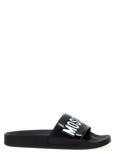 Moschino Blackwhite Logo Pool Slides In Multi