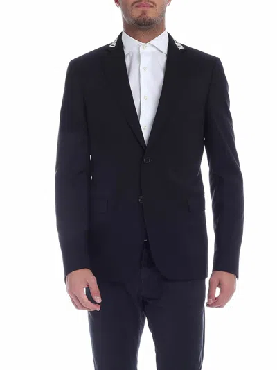 Moschino Black Jacket With Logo On The Lapels In Negro