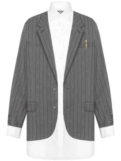 Moschino Blazer-print Shirt In Grey