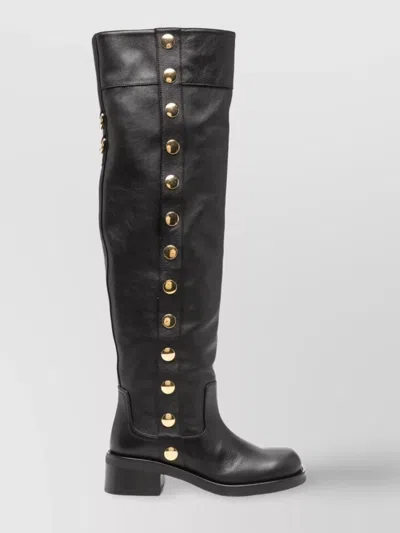 Moschino Block Heel Ankle Boots Studs In Grey