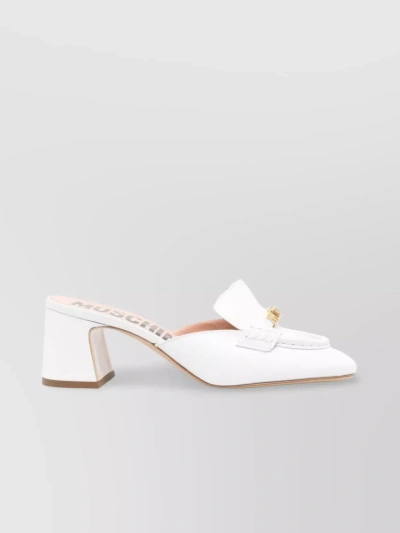 Moschino Block Heel Open Back Mules In White