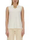 Moschino Blouse With Heart Applique And Subtle Keyhole Detail In White