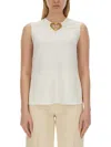Moschino Blouse With Heart Applique And Subtle Keyhole Detail In White