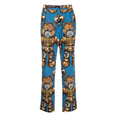 Moschino Blue Allover Robot Print Cotton Trousers